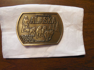 Alaska Sled Dog Racing Capitol of the World Brass Men’s Belt Buckle