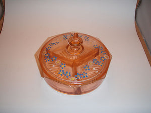 Depression Glass Pink Octagonal Candy Dish with Lid