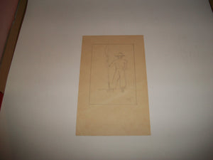 Oriental Man with Sword Penciled Drawing