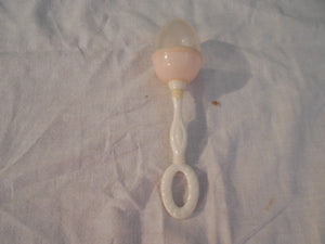 Pink Plain Baby Rattle with Design on White Handle
