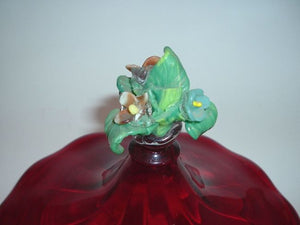 Red or Ruby Glass Candy Dish on Pedestal with Lid