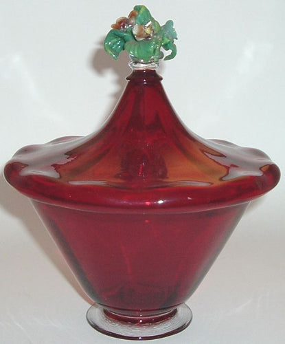 Red or Ruby Glass Candy Dish on Pedestal with Lid